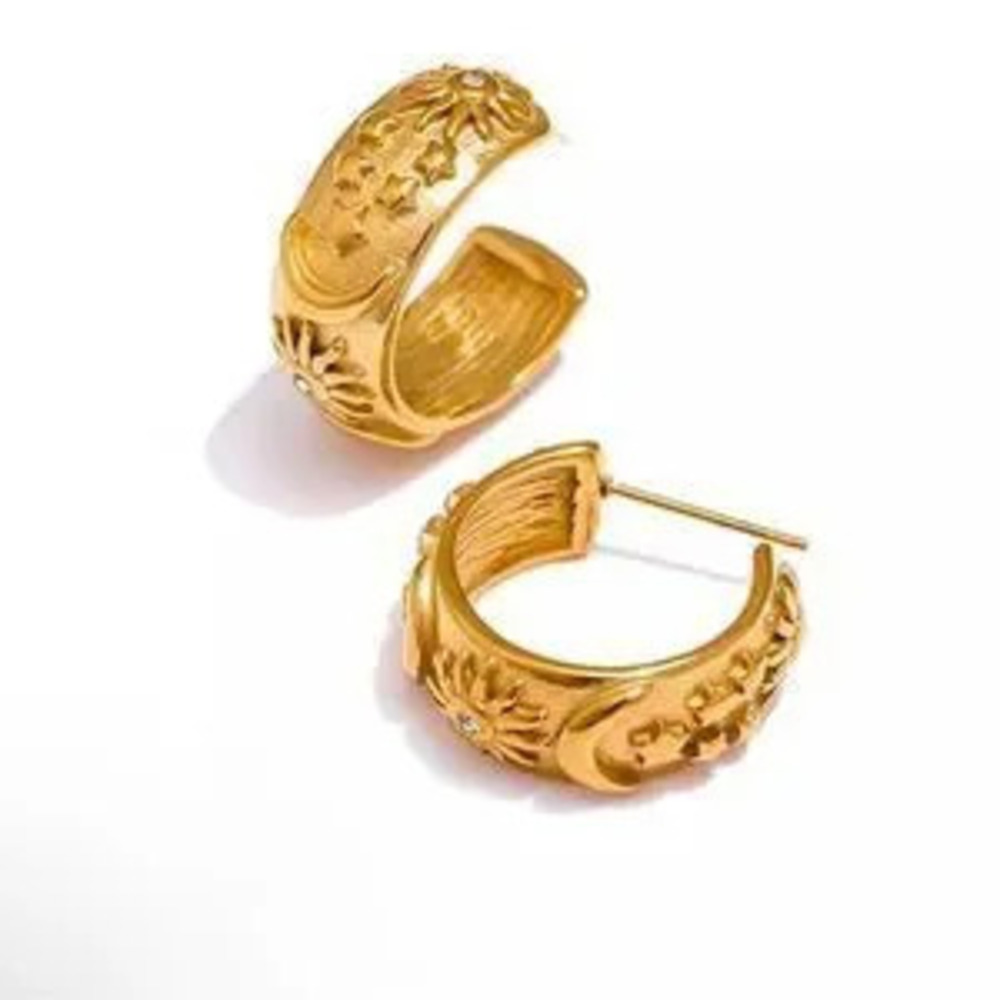 18K Gold Plated Celestial Moon Start?Hoop Earrings